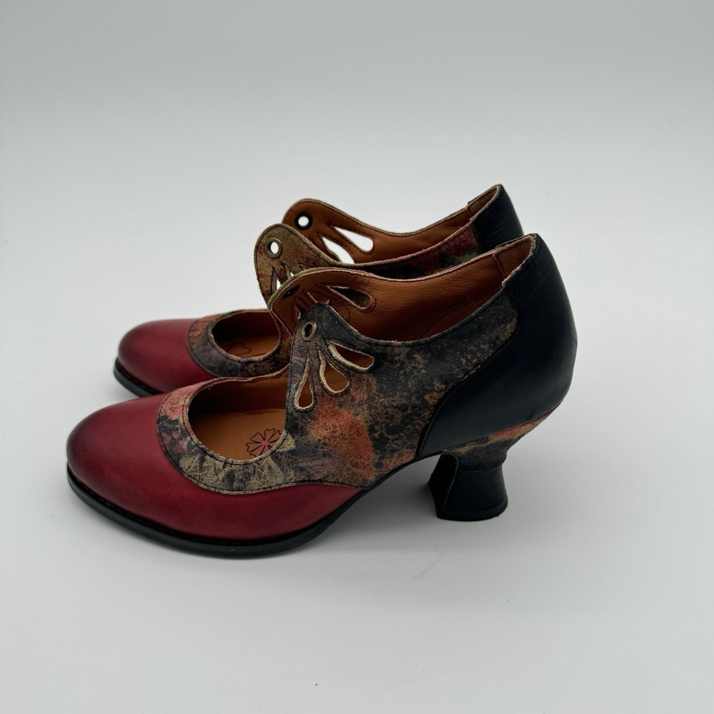 L'Artiste by Spring Step Kallandra Heels Red Multi Leather Lace Up Victorian 5.5 - Picture 14 of 16
